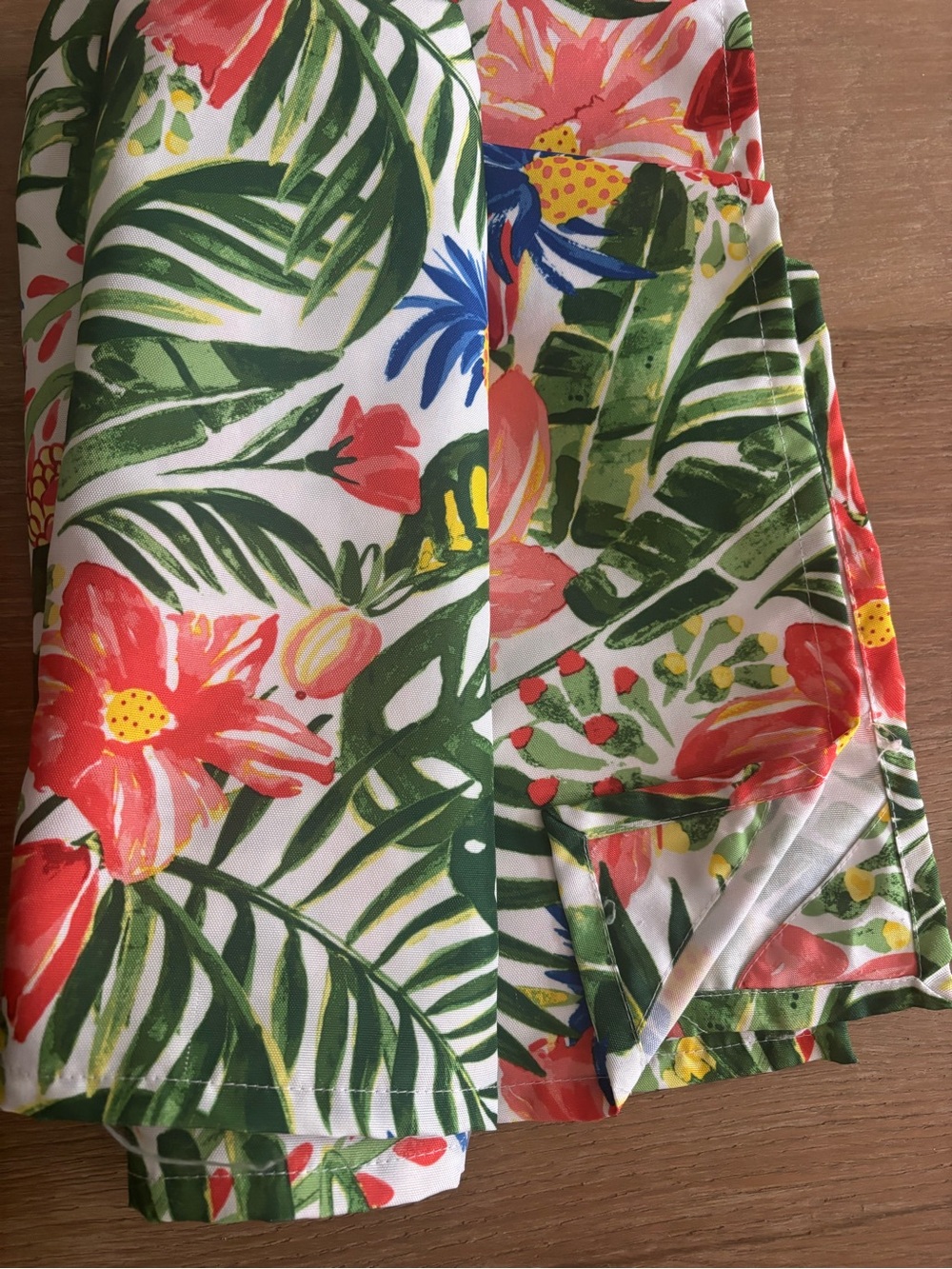 Floral Tropical Print outdoor tablecloth- Green & Coral - Picture 2 of 4
